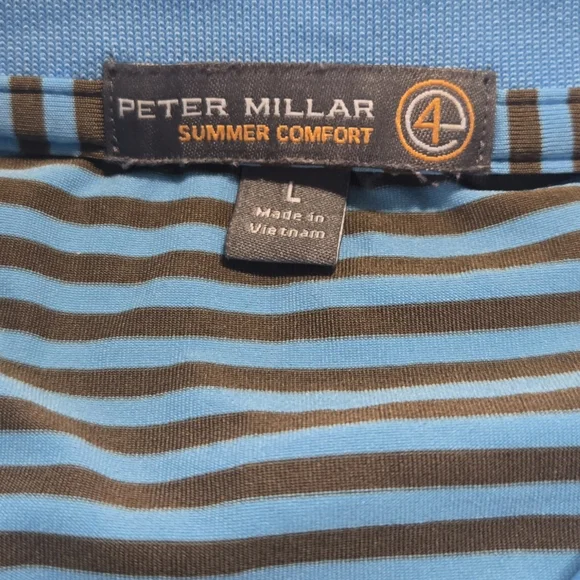 Peter Millar Summer Comfort Blue Striped Polo Shirt Size Large - Picture 4 of 7